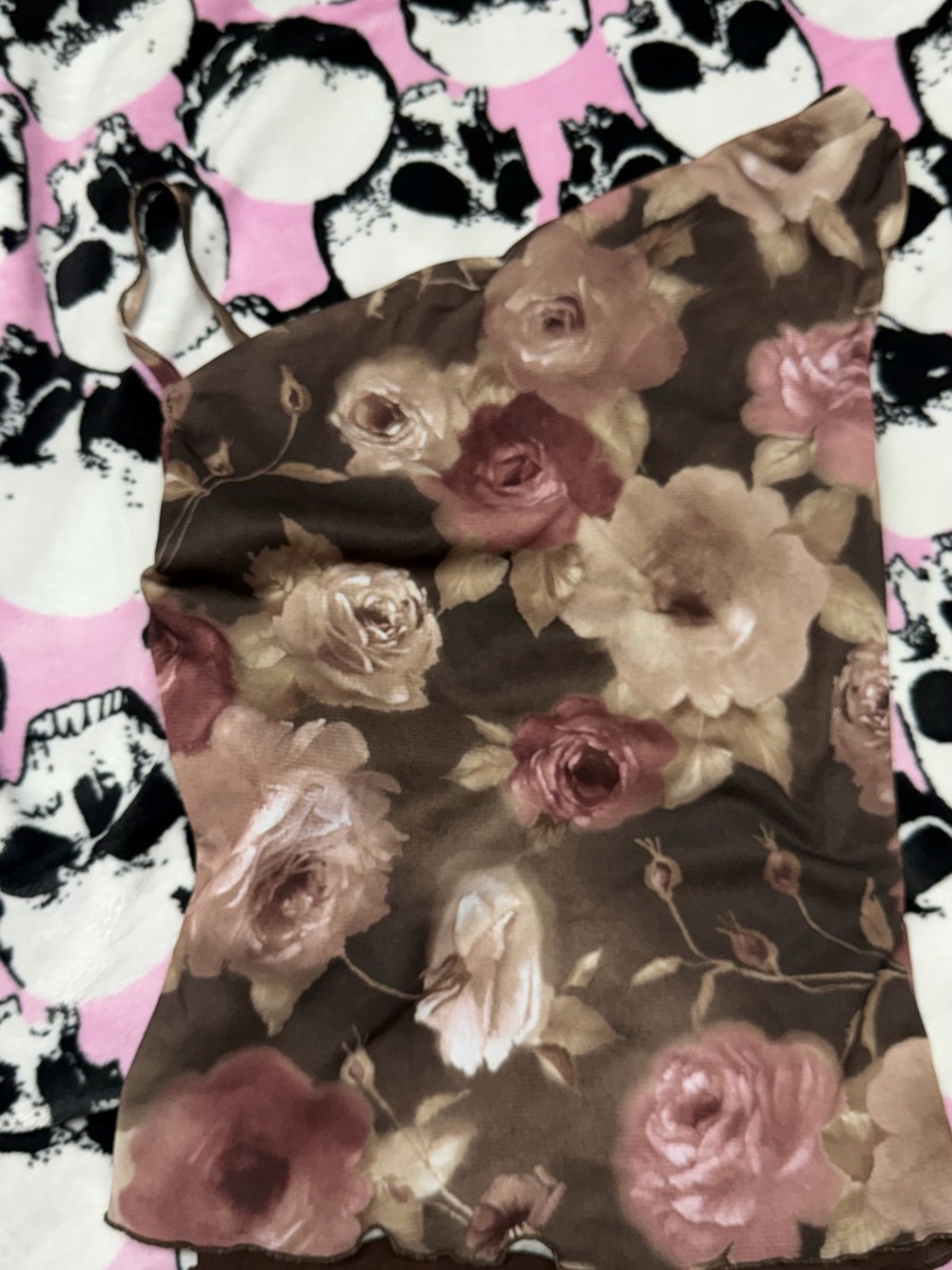 XOXO Floral One-Shoulder top in Brown and Pink